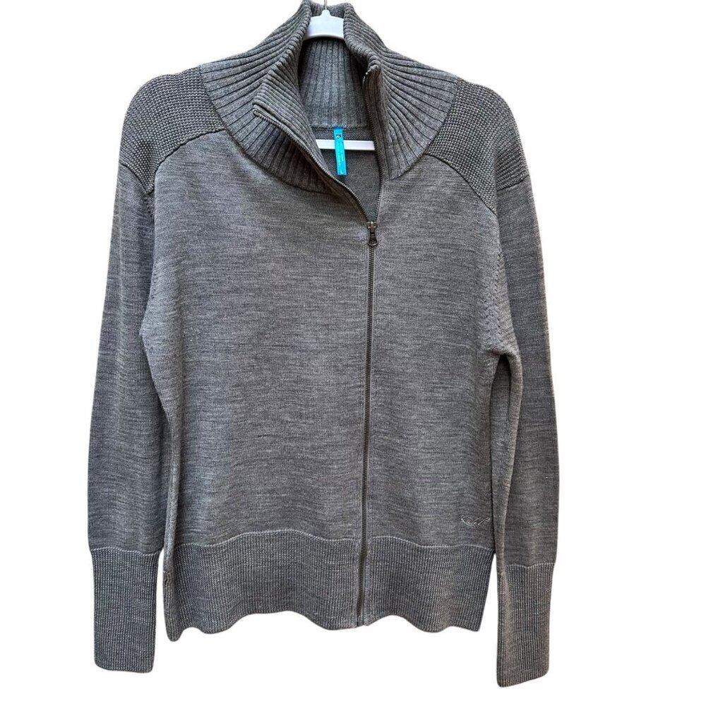 Kuhl Alpine Asymmetrical Sweater Wool Gray Full-Zip Ribbed Collar & Cuffs Size L